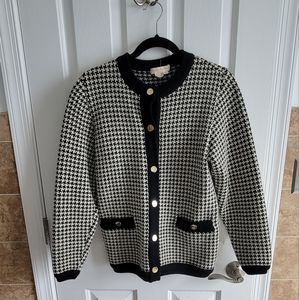 Brooks Brothers 100% Wool Houndstooth Cardigan, Small, Beige and Black